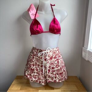 Vintage 90s/Y2K, heart soul women's floral Hawaiian red and tan shorts